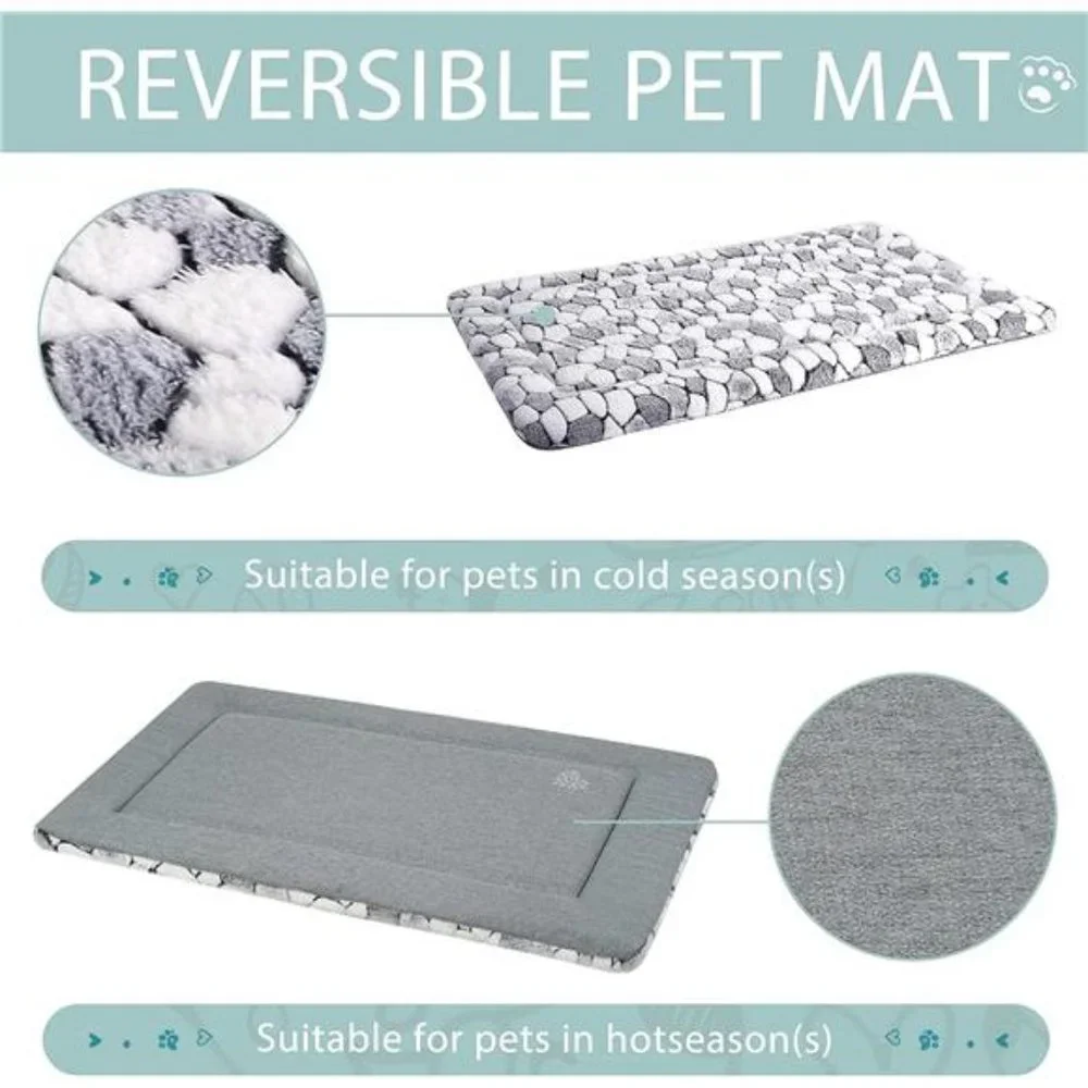Dog Crate Pad Bed Mat Reversible (Warm & Cool), Soft Pet Sleeping Mat Dog Bed